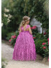 Raspberry Lace Wrinkled Chiffon Ruffled Flower Girl Dress